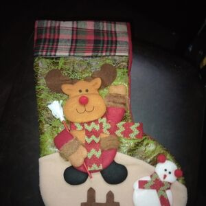 NWOT Festive Christmas Stocking with Reindeer and Snowman